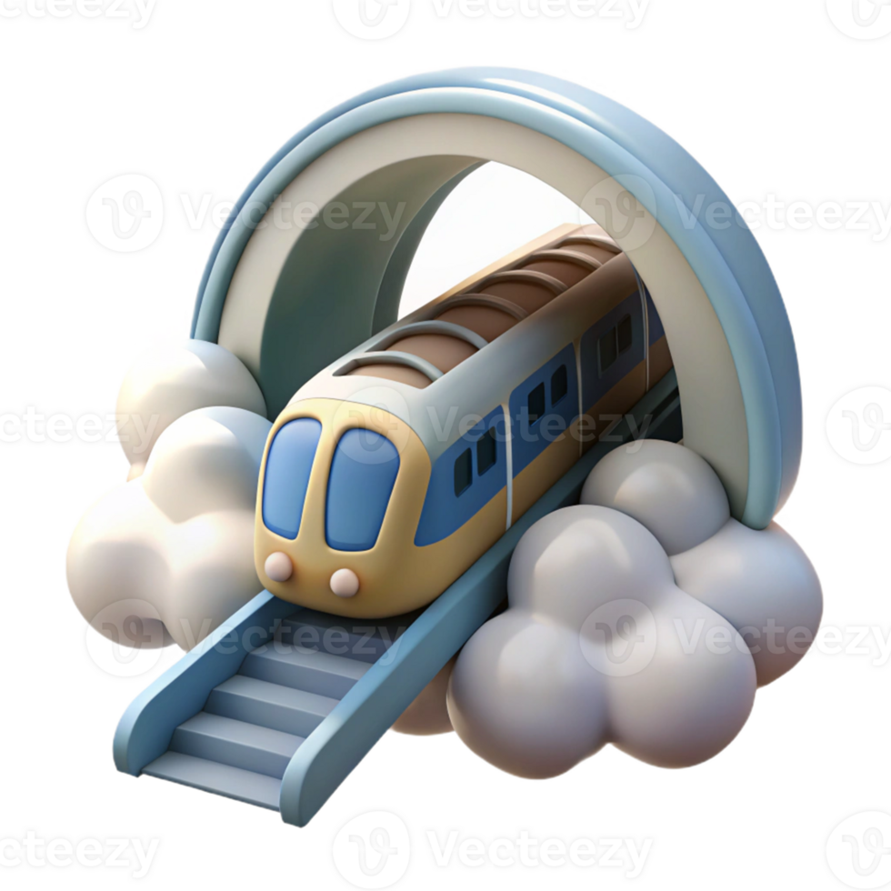 Cartoon Train in Tunnel in a Whimsical Three Dimensional Scene of Adventure png