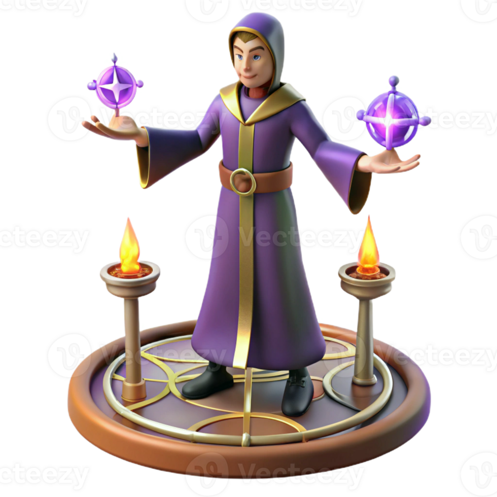 Wizard with Magic and an Orb in a Fantasy Game Three Dimensional Render of Enchantment png