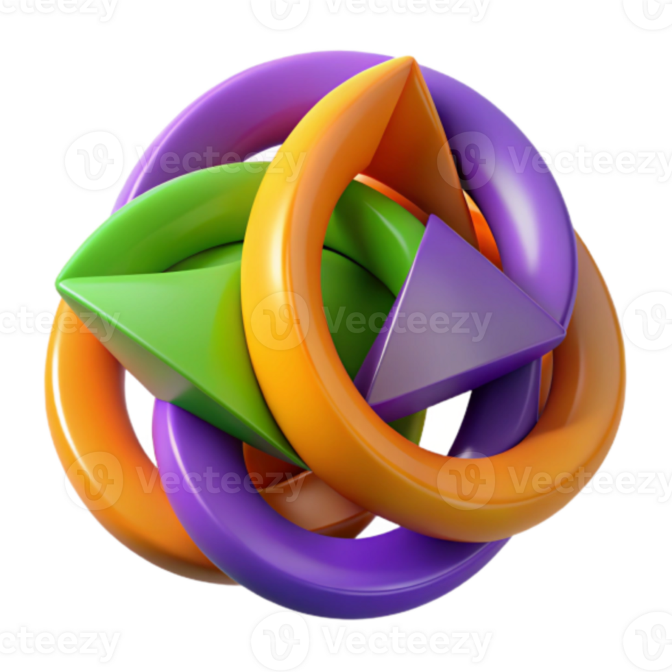 Abstract 3D Render Intertwined Colorful Shapes Design png