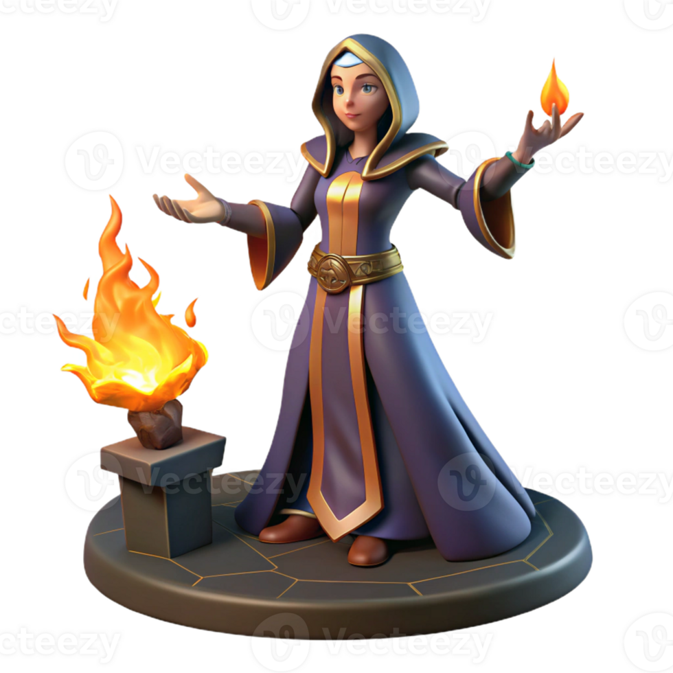 Fantasy Mage with Fire Magic A magical scene of a mage navigating a world of fire magic, capturing the essence of enchantment in a digital world. png