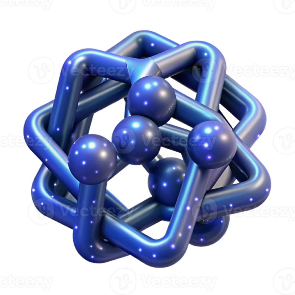 Abstract 3D Render Blue Geometric Structure Intertwined Cubes and Spheres Glowing Particles png