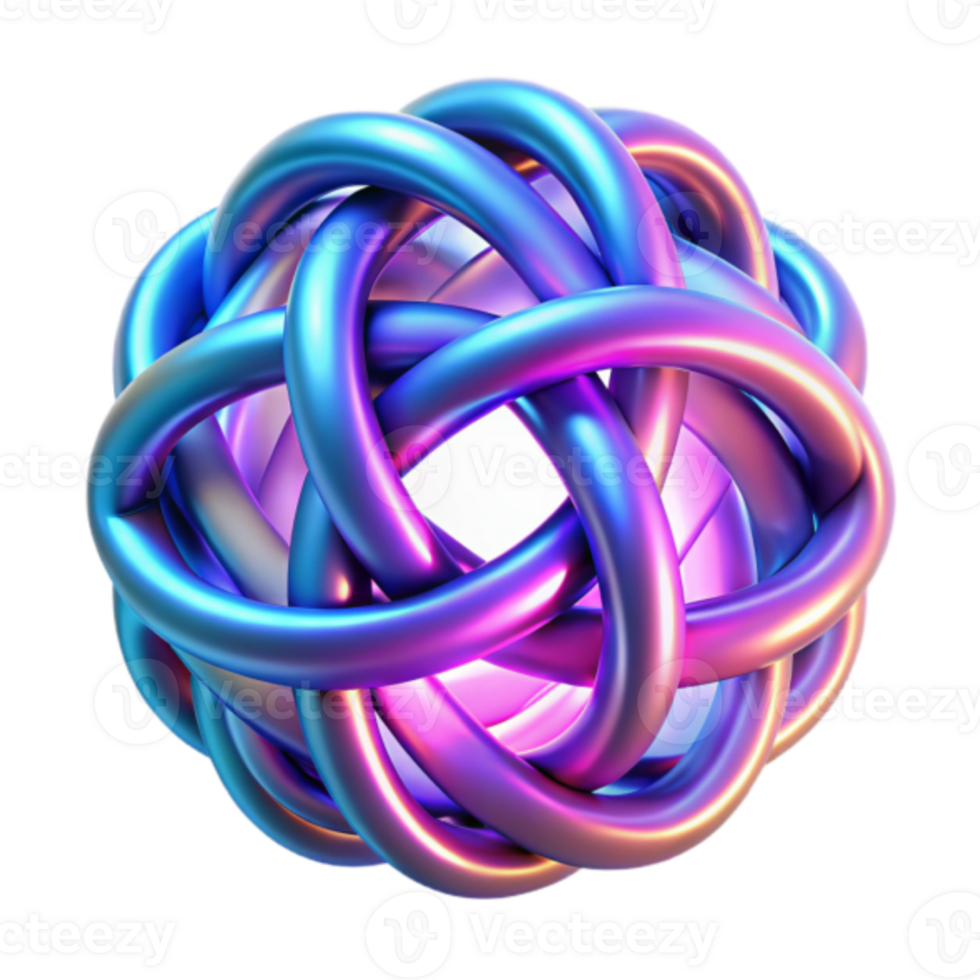 Abstract 3D Render of Intertwined Metallic Tubes, Iridescent Knot Design png