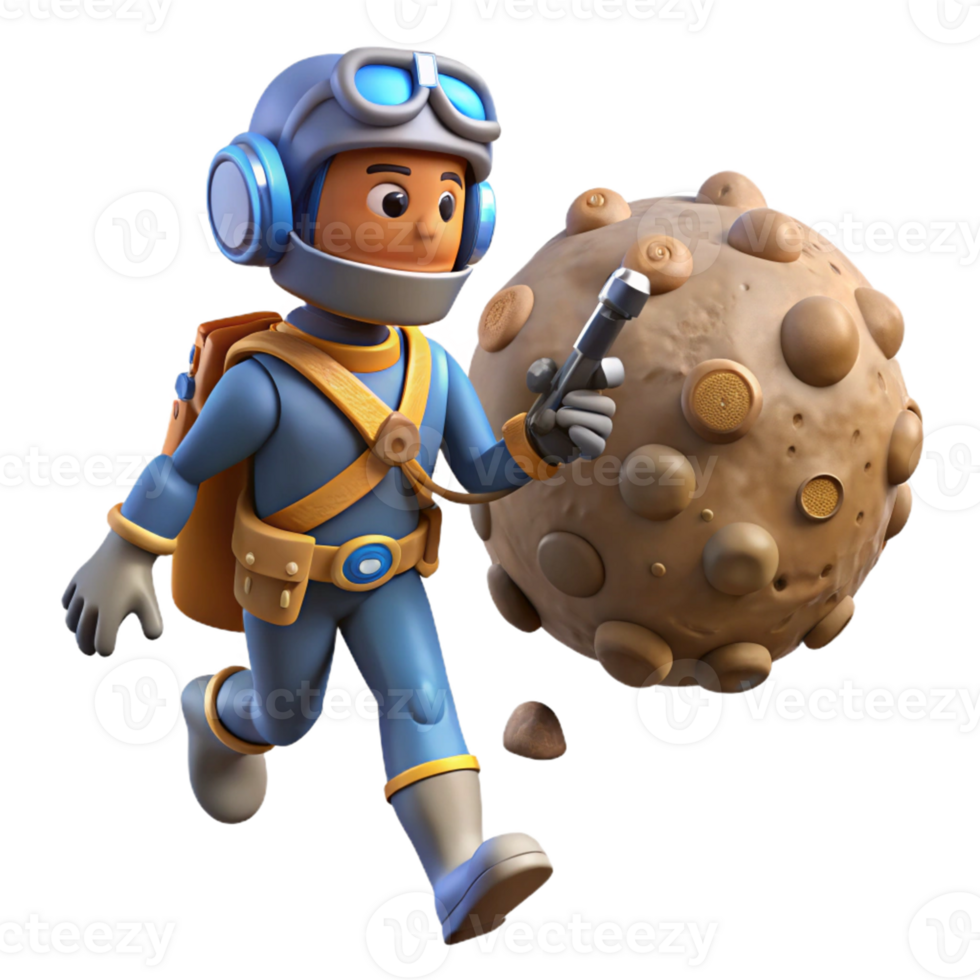 Astronaut Exploring an Asteroid with Scientific Instruments and Space Suit png