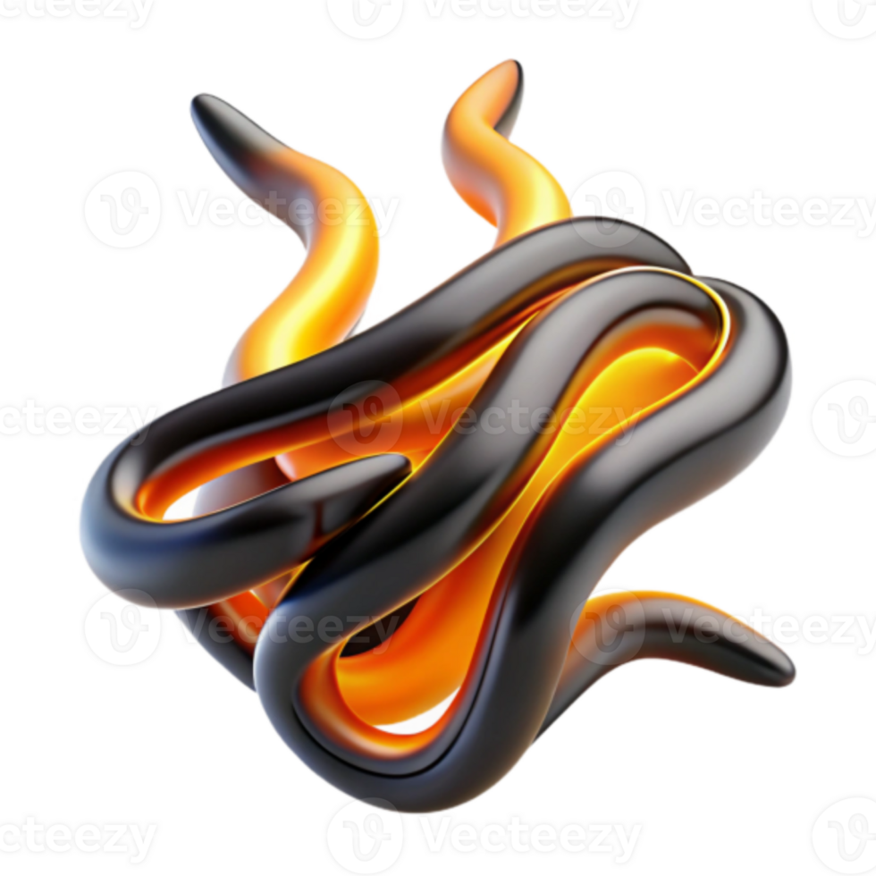 Abstract 3D Render of Intertwined Black and Orange Forms png