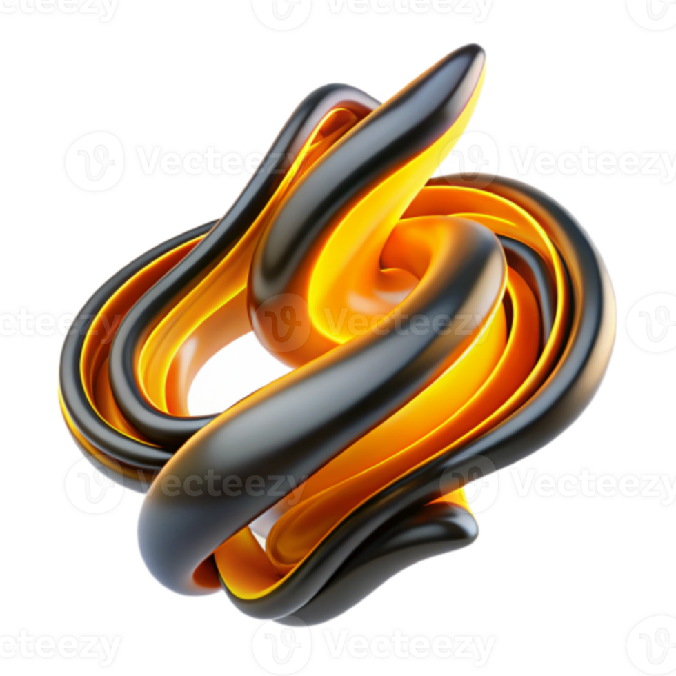Abstract 3D Render of Intertwined Black and Gold Fluid Forms png