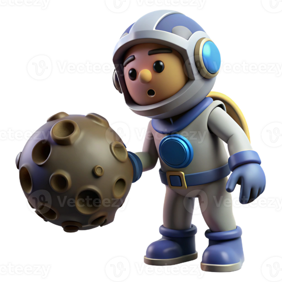 Astronaut with Moon Rock A realistic 3D render of an astronaut holding a moon rock, capturing the essence of space exploration and discovery. png