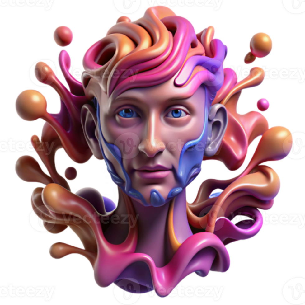 Abstract 3D Render of a Colorful Face Emerging from Liquid png