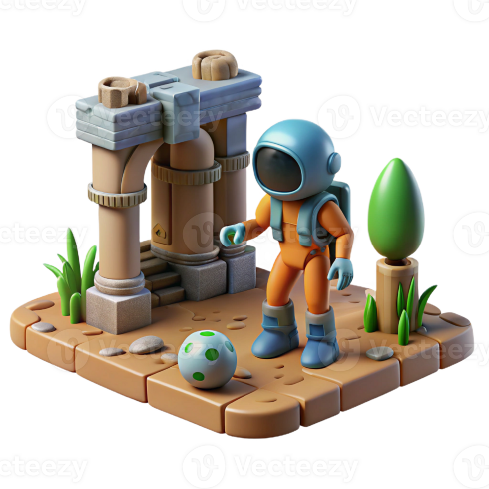Astronaut at Ancient Ruins with Historical Artifacts and Mysterious Discoveries png