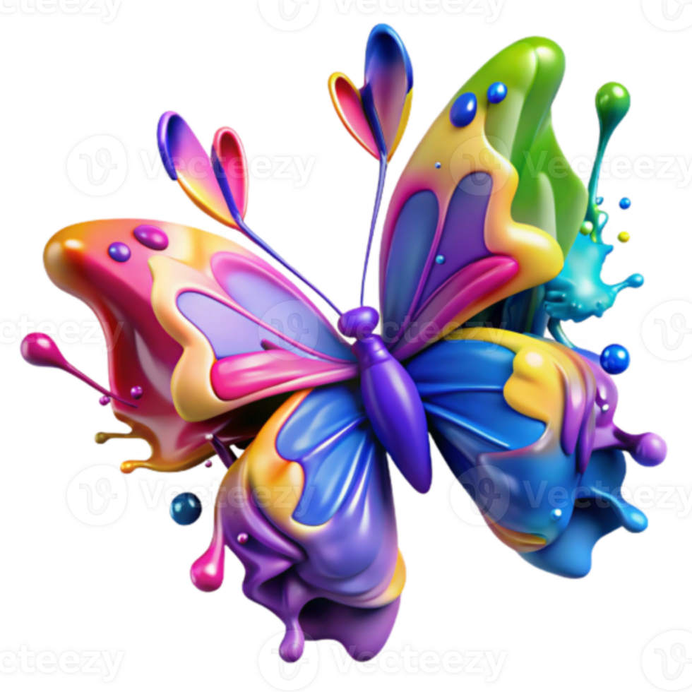 Vibrant 3D Butterfly Illustration Rainbow Colors Paint Splatter png