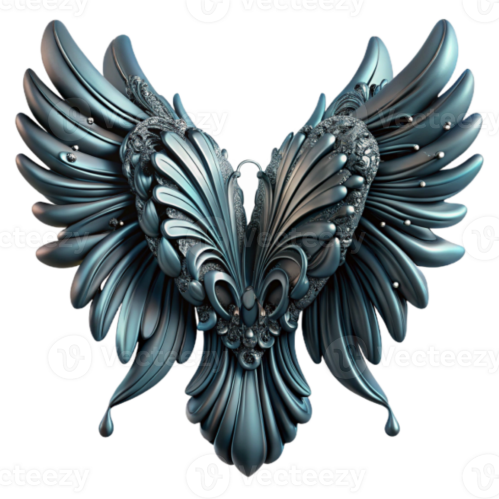 Ornate 3D Render of Dark Teal Wings with Intricate Details png