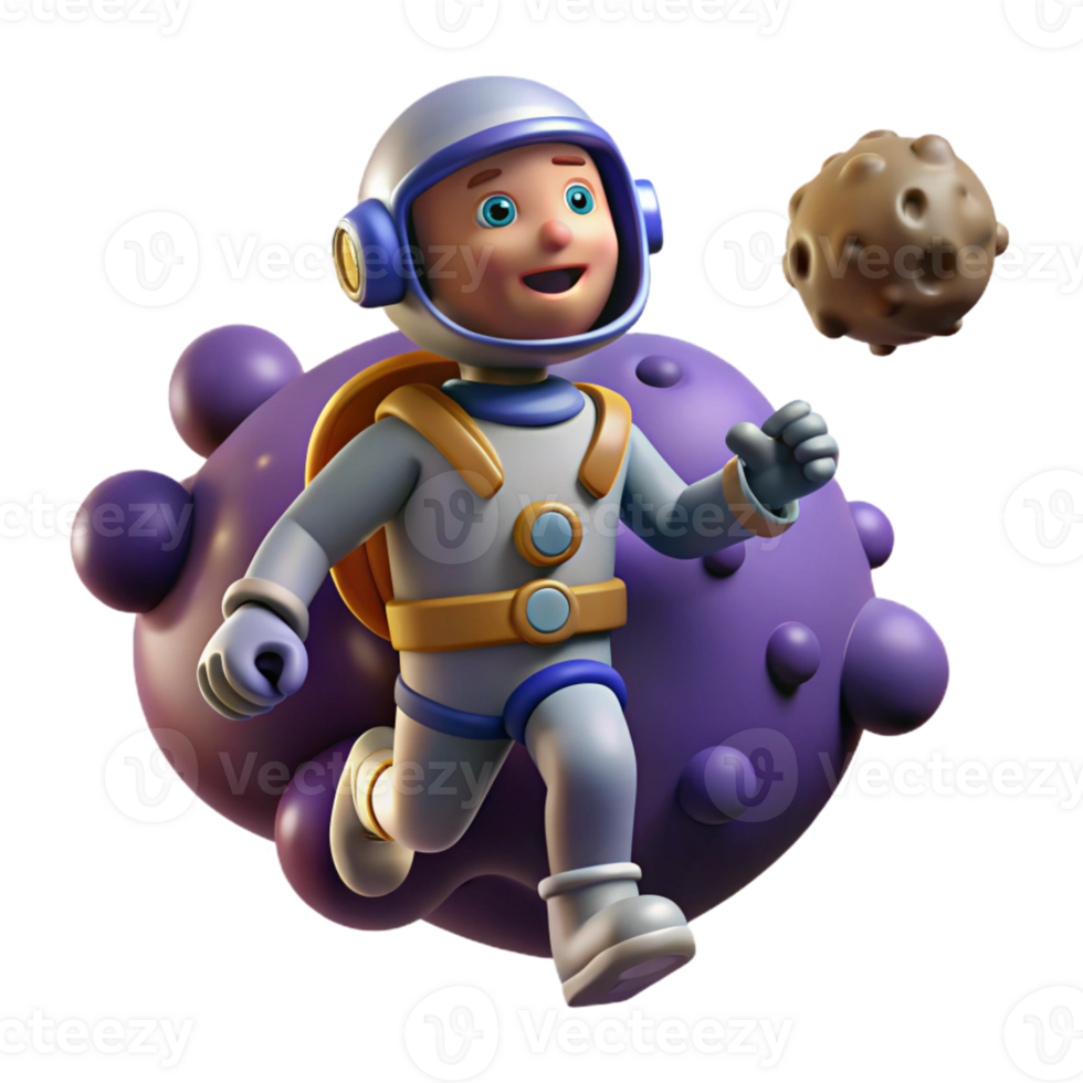 Astronaut Running on an Asteroid in a Cosmic Adventure of Exploration png
