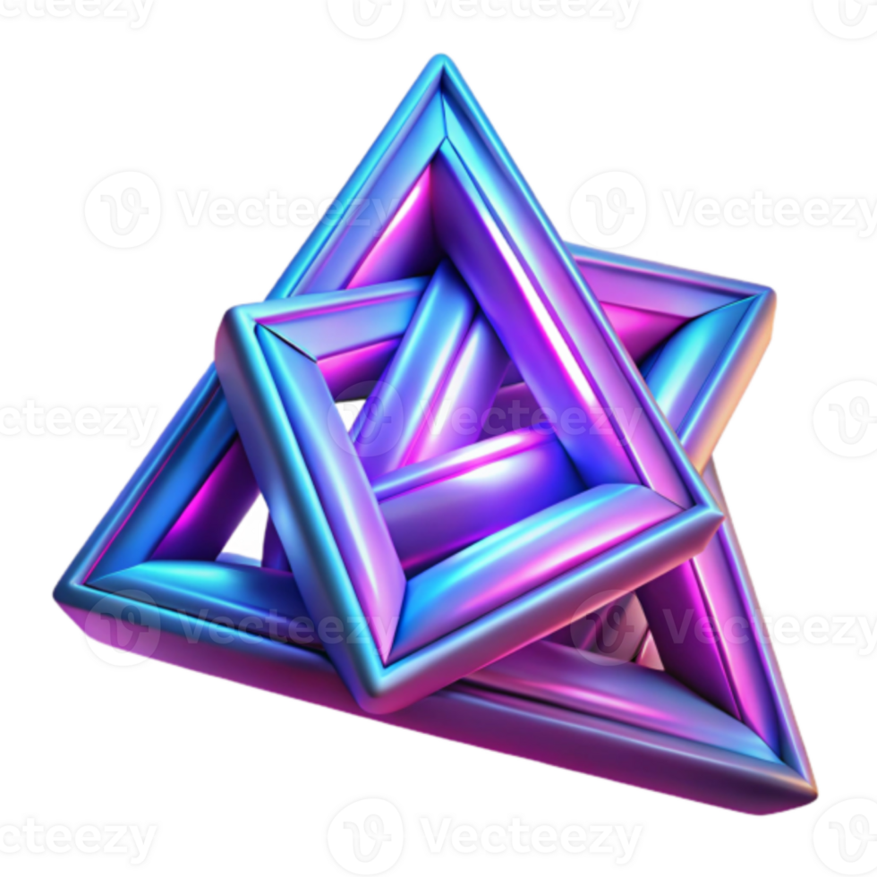 Abstract 3D Render of Interlocking Triangles in Vibrant Purple and Blue png