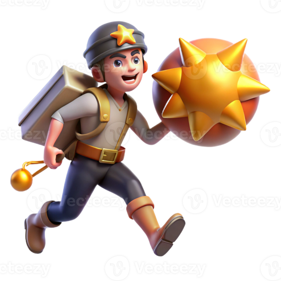 Adventurer with Spiked Ball - A dynamic depiction of an adventurer armed with a spiked ball capturing the essence of historical elements and intense action png