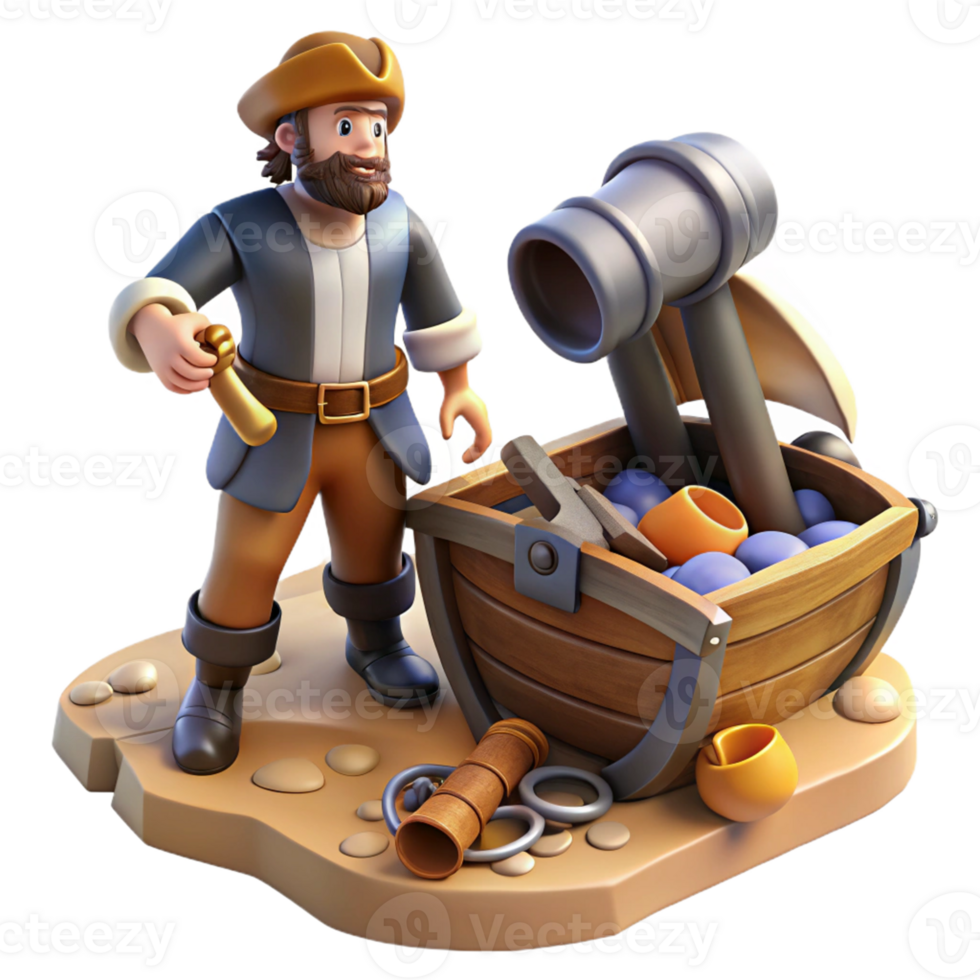 Pirate Trebuchet 3D Model A whimsical 3D model of a pirate trebuchet, capturing the essence of adventure and playful design. png
