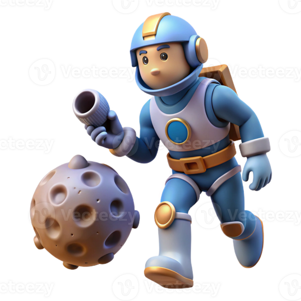 Astronaut Exploring Moon Craters in a Cosmic Three Dimensional Scene of Adventure png