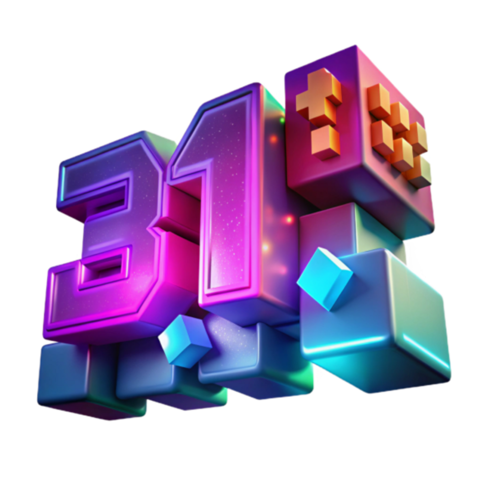 3D Abstract Background Neon Number 31 Cubes Design Illustration png