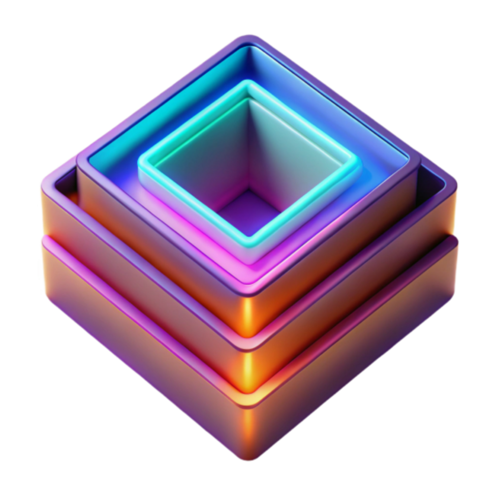 Abstract 3D Render of Nested Cubes with Neon Glow png