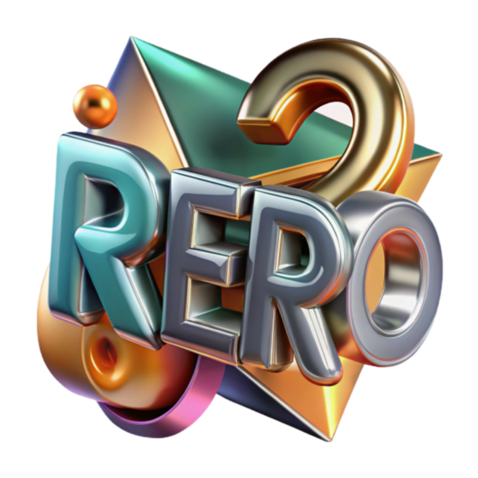 Rero2 Abstract 3D Render Gold Teal Silver Logo Design png
