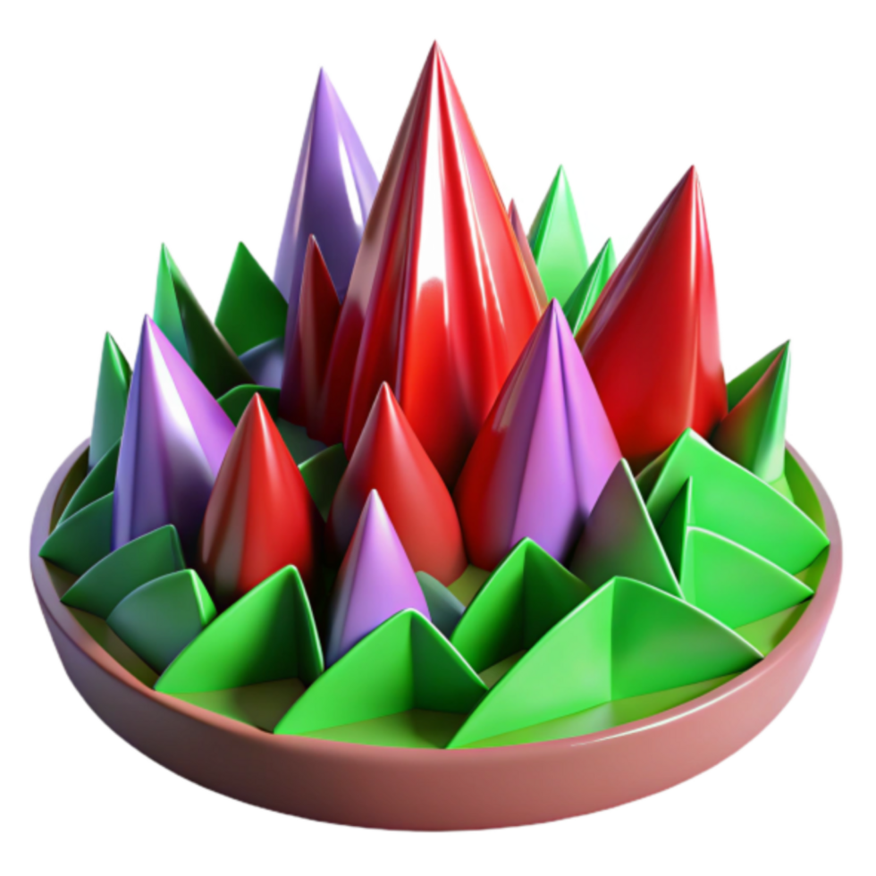 Vibrant 3D Abstract Image of Colorful Conical Structures png