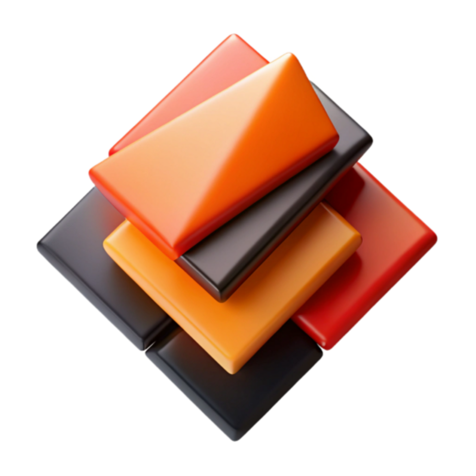 Abstract 3D Render of Stacked Geometric Shapes in Orange, Red and Black png