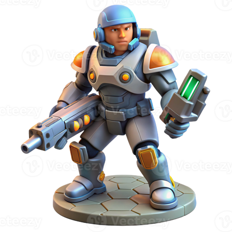 Space Trooper in a Three Dimensional Render with Futuristic Armor and Dynamic Action png