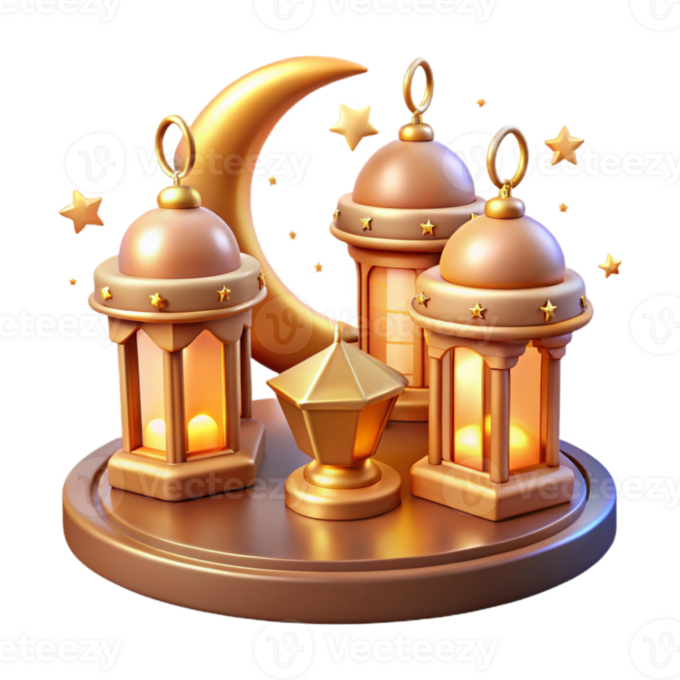 Golden Lanterns, Crescent Moon, Stars A serene scene of golden lanterns illuminating a crescent moon and stars, capturing the essence of a mystical night. png
