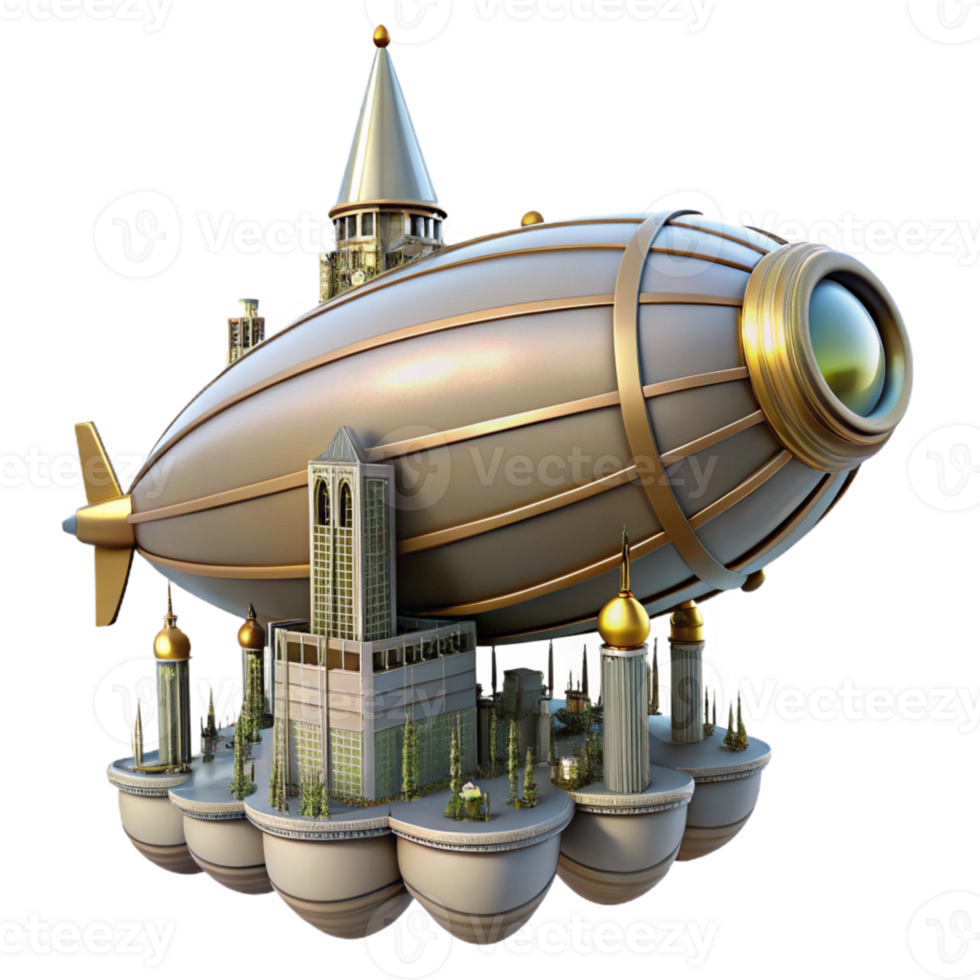 Floating City Airship A dynamic depiction of an airship navigating a floating city, capturing the essence of urban innovation. png