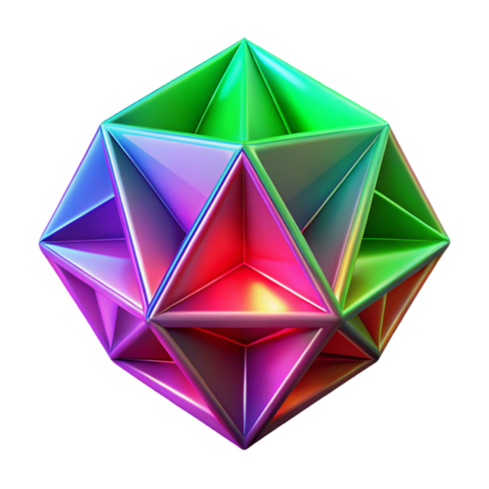 Vibrant Rainbow Geometric 3D Render Icosahedron Abstract Background png