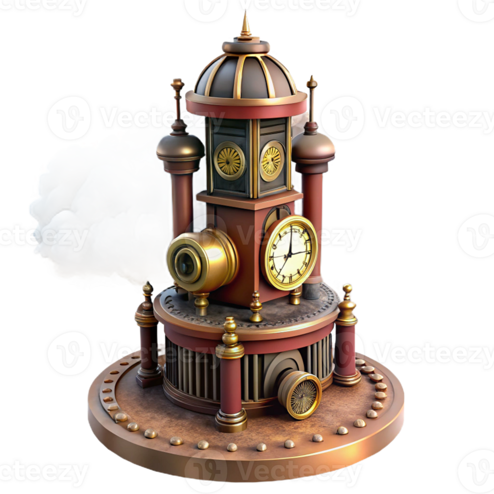 Steampunk Clock Tower Design in a Creative Three Dimensional Scene of Innovation png