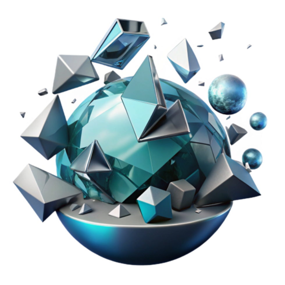 Abstract 3D Render of Exploding Crystalline Sphere with Geometric Fragments png