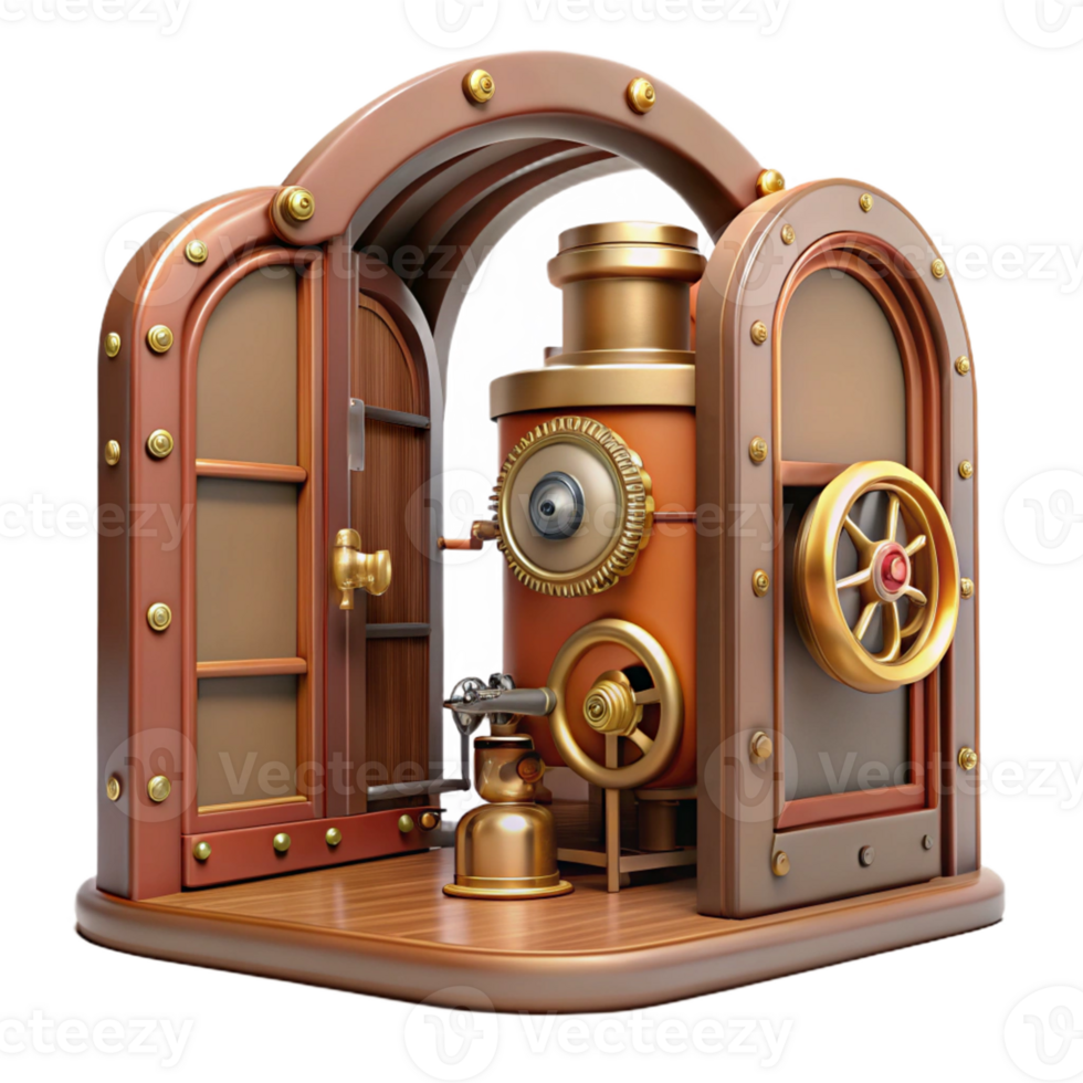 Steampunk Machine with Cogs, Gears, and Doors in a Creative Three Dimensional Scene png