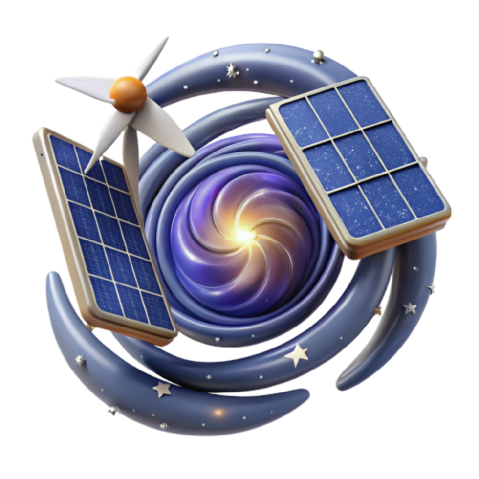 3D Render Solar Panels in Cosmic Galaxy Illustration png