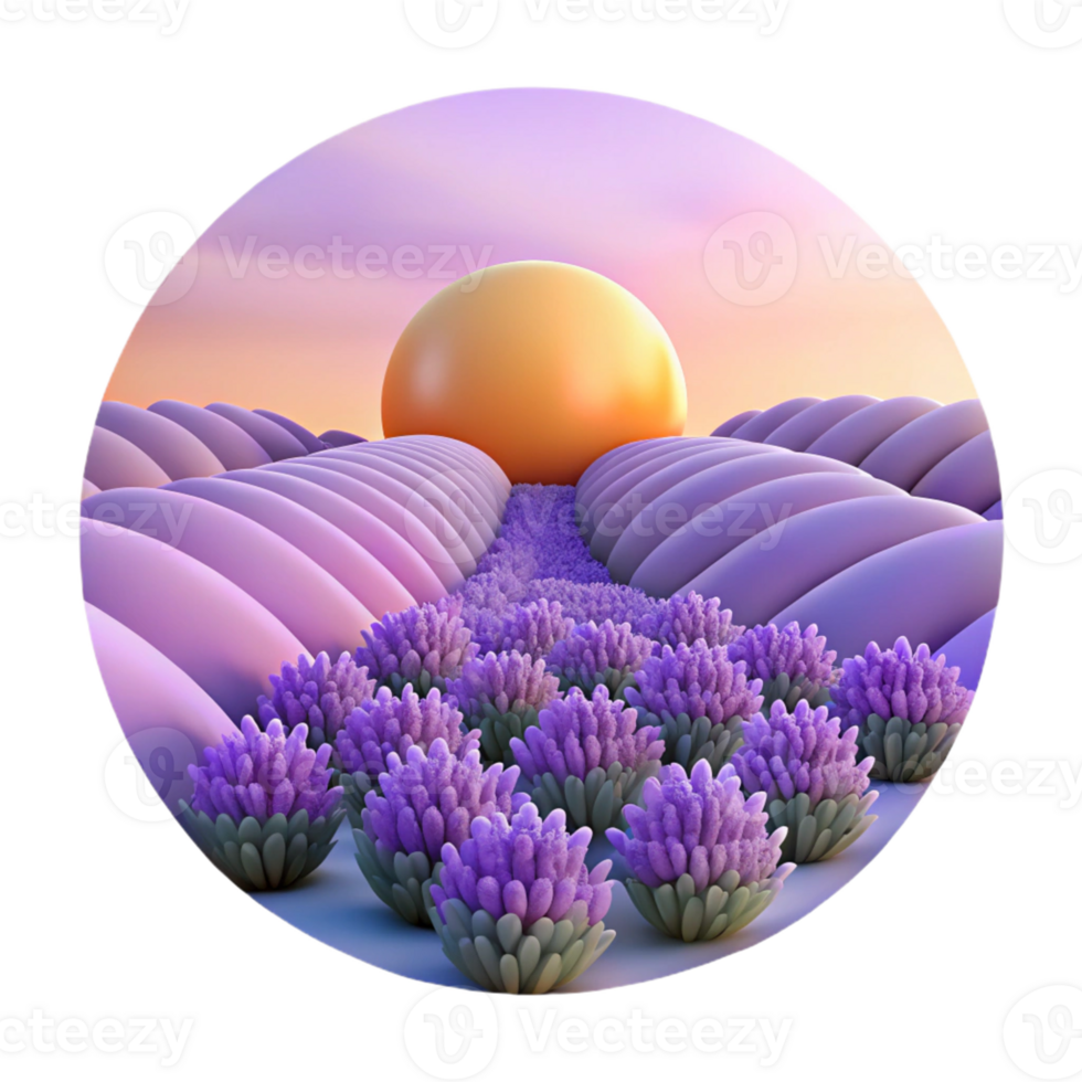 Sunset Serene with Purple Hills and an Orb in a Radiant Three Dimensional Scene of Nature png