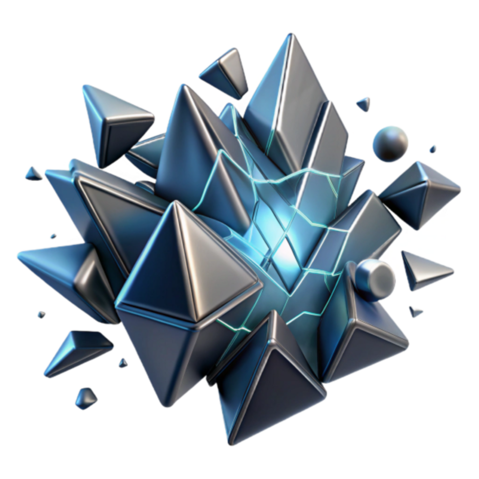 Exploding Metallic Geometric 3D Render Abstract Background png