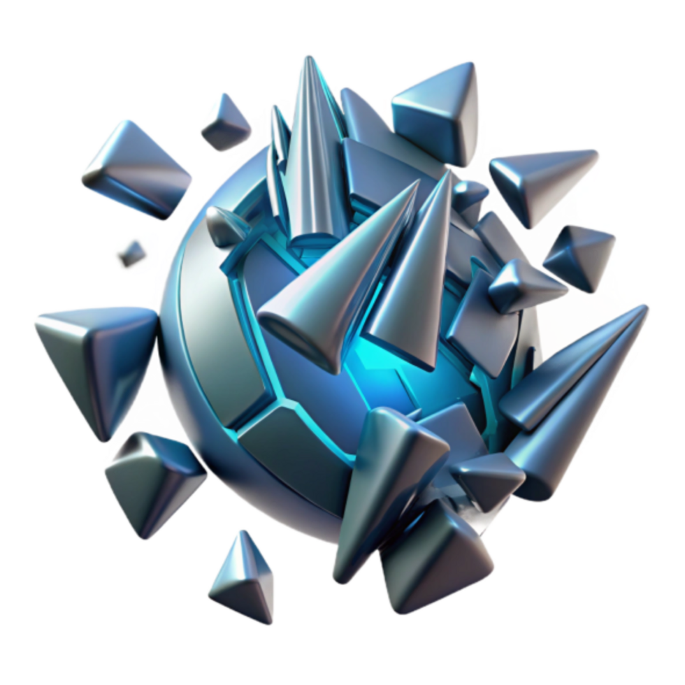 Abstract 3D Render of Shattered Metallic Sphere with Spikes png