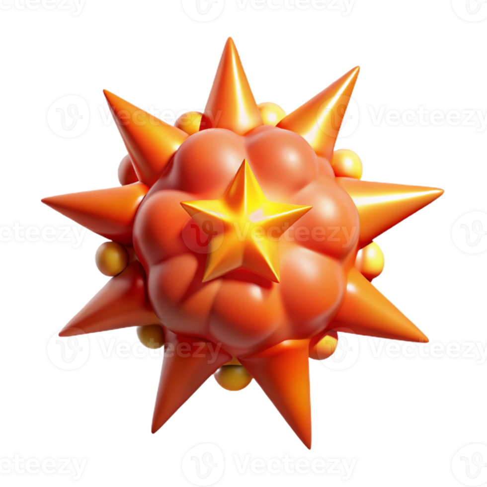 Orange Starburst Three Dimensional Model with Radiant Shine and Dynamic Design png