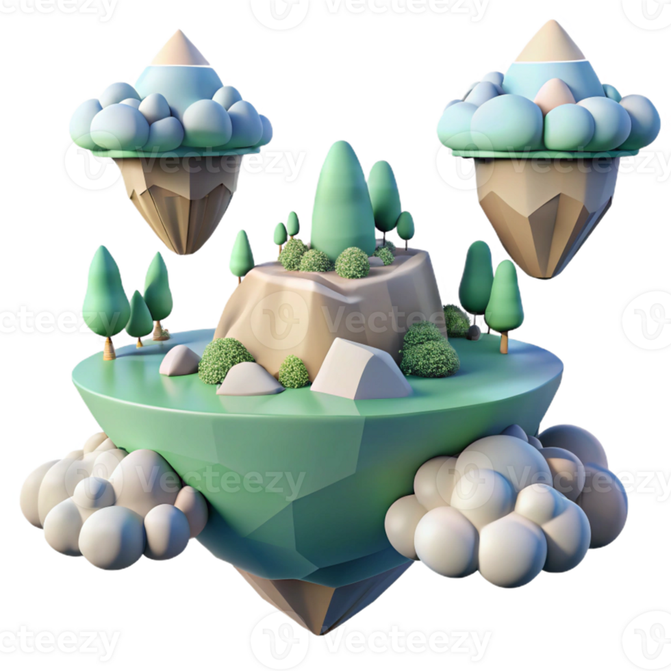 Floating Island, Three Dimensional Render in a Majestic Scene of Nature png