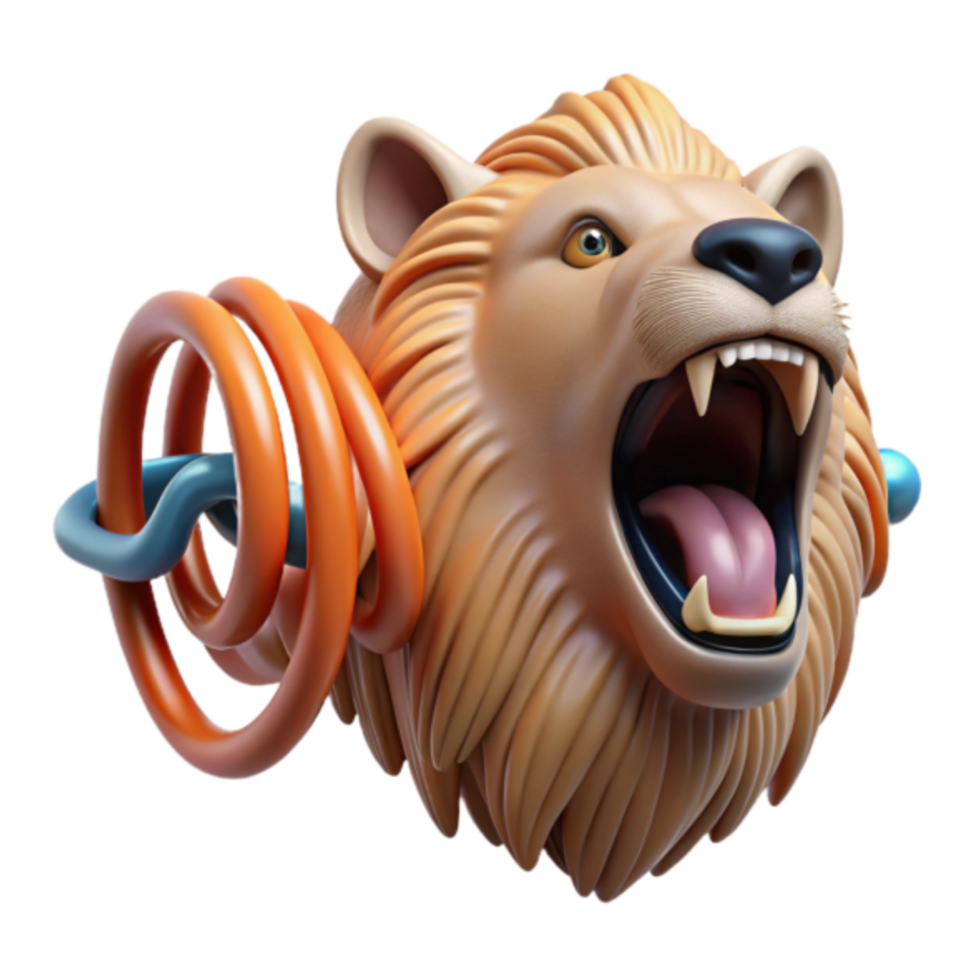 Roaring Lion 3D Render, Abstract Strength, Wildlife Power, Orange and Blue Abstract Background png