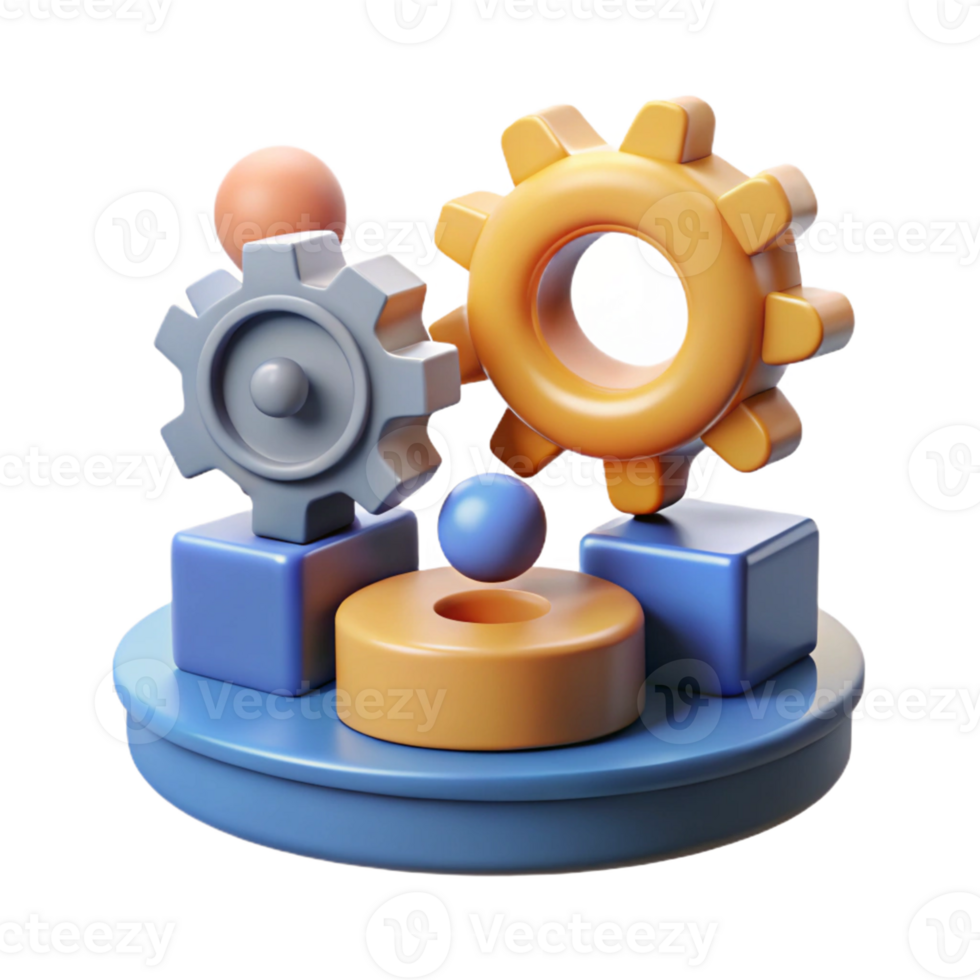Abstract Gear System Design A conceptual 3D depiction of an abstract gear system, focusing on vibrant colors and dynamic design. png