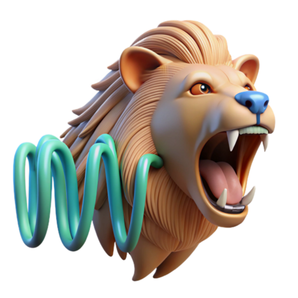 Roaring Lion 3D Illustration with Abstract Teal Spiral png