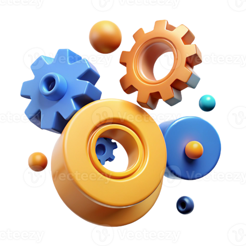 Abstract Gear System Design in a Creative Three Dimensional Scene of Innovation png