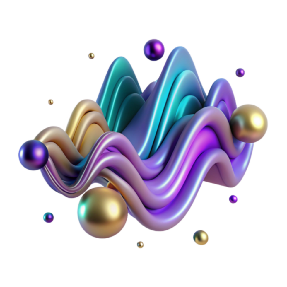 Abstract 3D Render of Flowing Waves and Spheres png