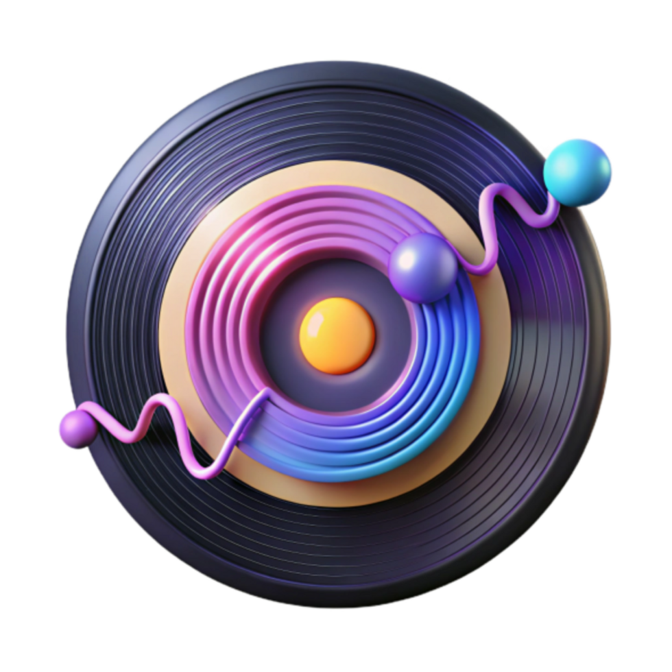 Abstract 3D Render of Colorful Circular Design with Vinyl Record Texture png