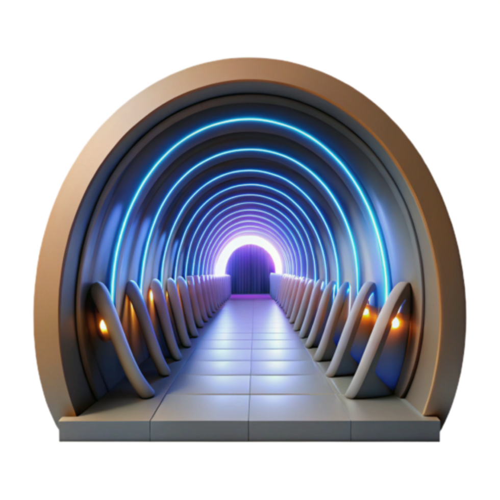 Futuristic Neon Tunnel 3D Render, Abstract Background Image png