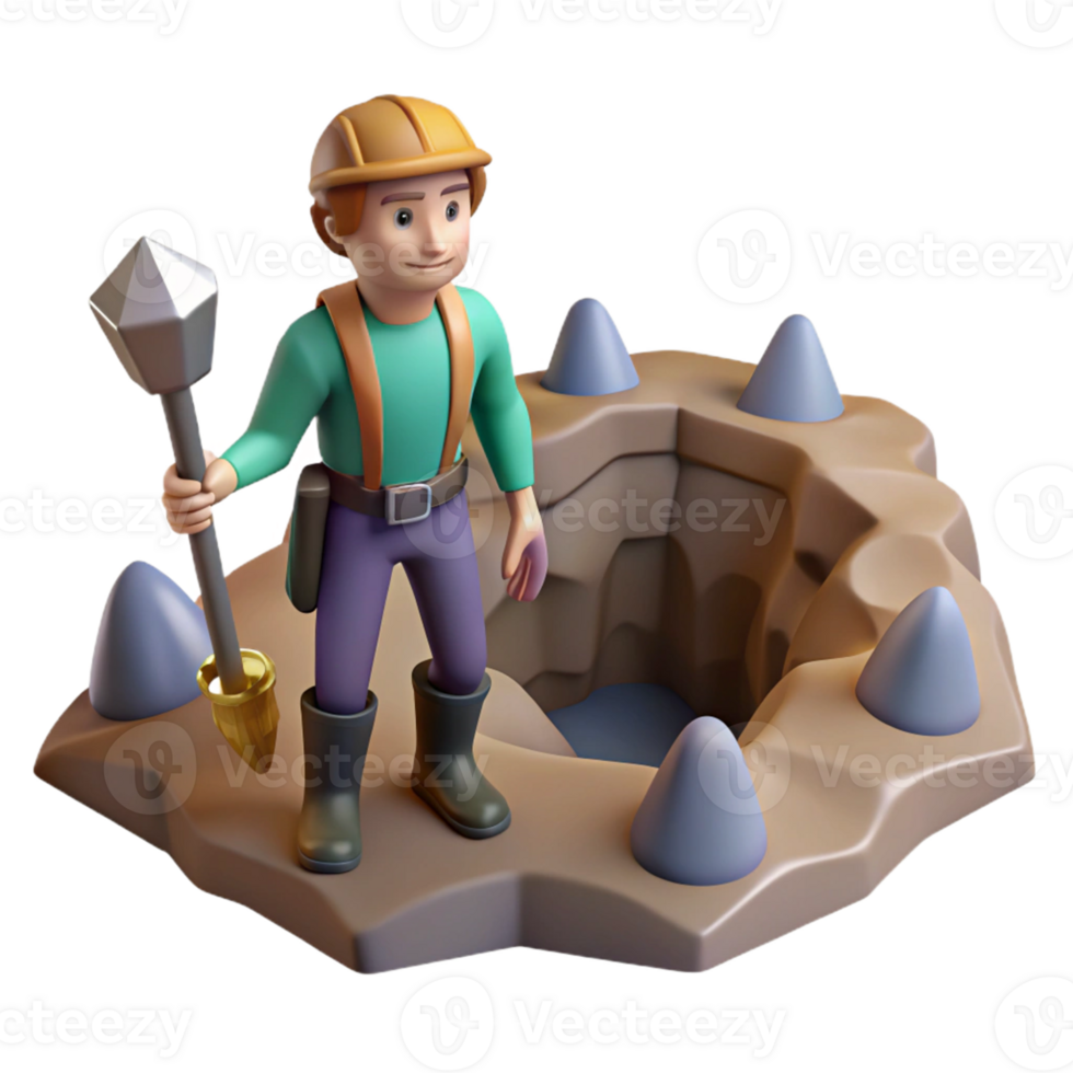 Miner in a Three Dimensional Model of Cave Exploration png