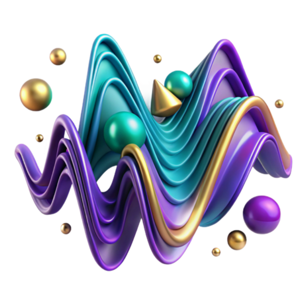 Abstract 3D Render Purple Gold Teal Wave Background Illustration png