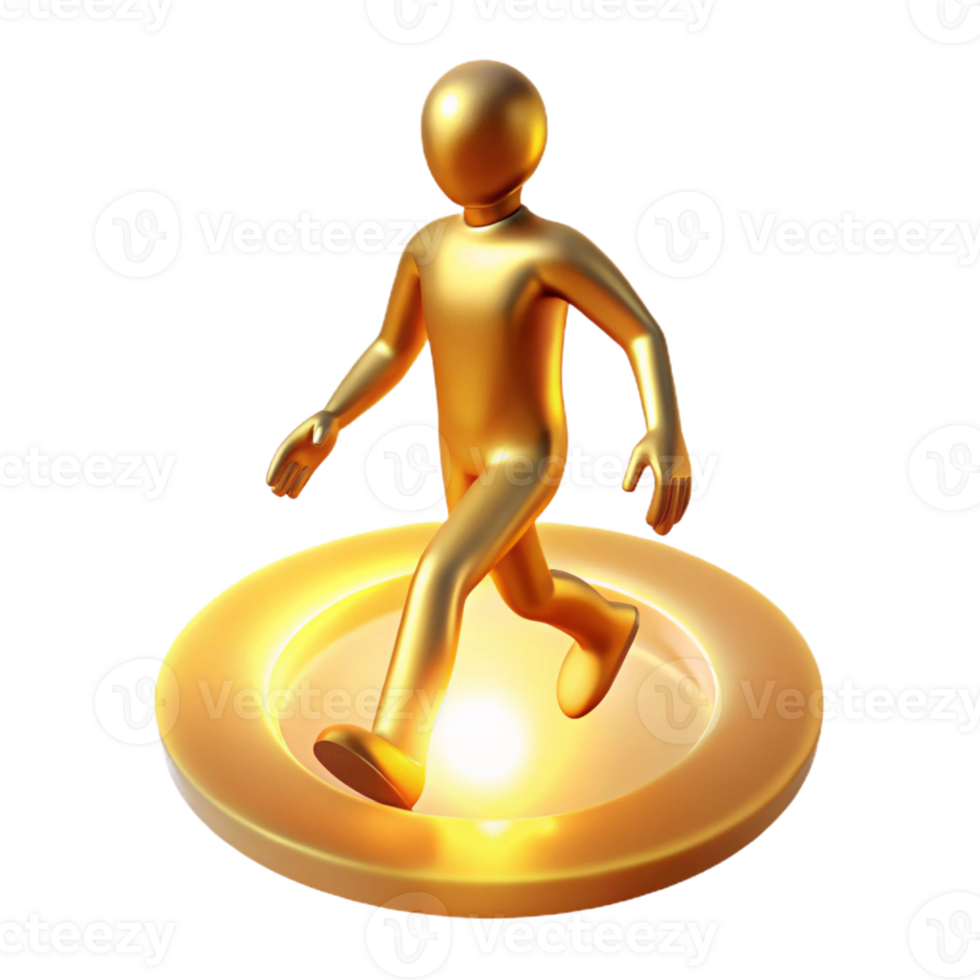 Golden Figure Walking on a Circle in a Radiant Three Dimensional Scene of Design png