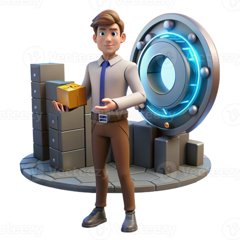 Secure Data Package Delivery in a Futuristic Three Dimensional Scene of Innovation png