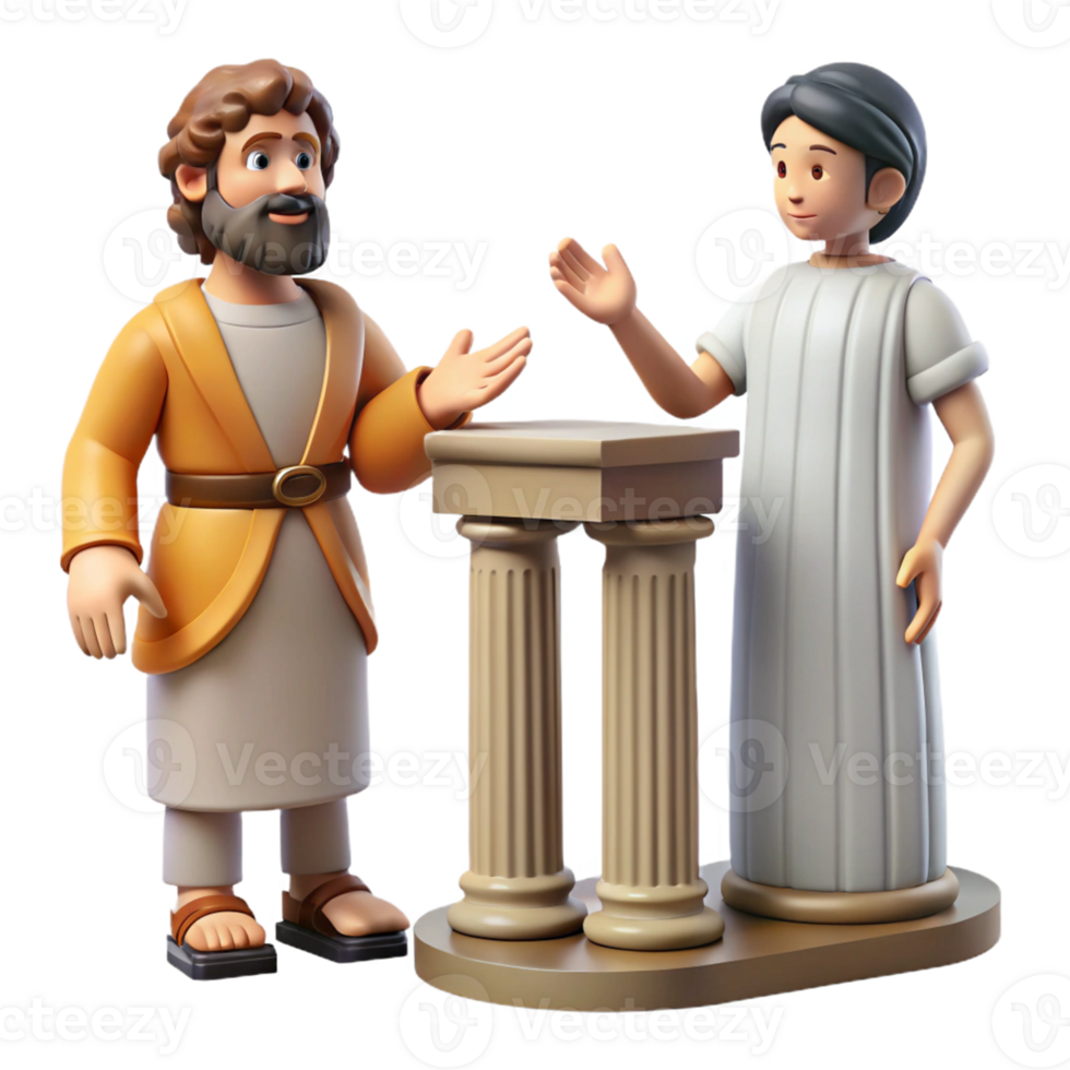 Ancient Figures by Columns - A historical depiction of ancient figures standing by columns capturing their cultural significance and architectural beauty png