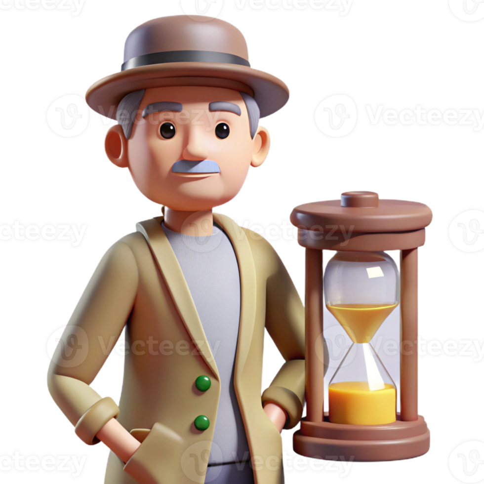 Time Management Three Dimensional Cartoon Illustration in a Thoughtful Scene of Enchantment png